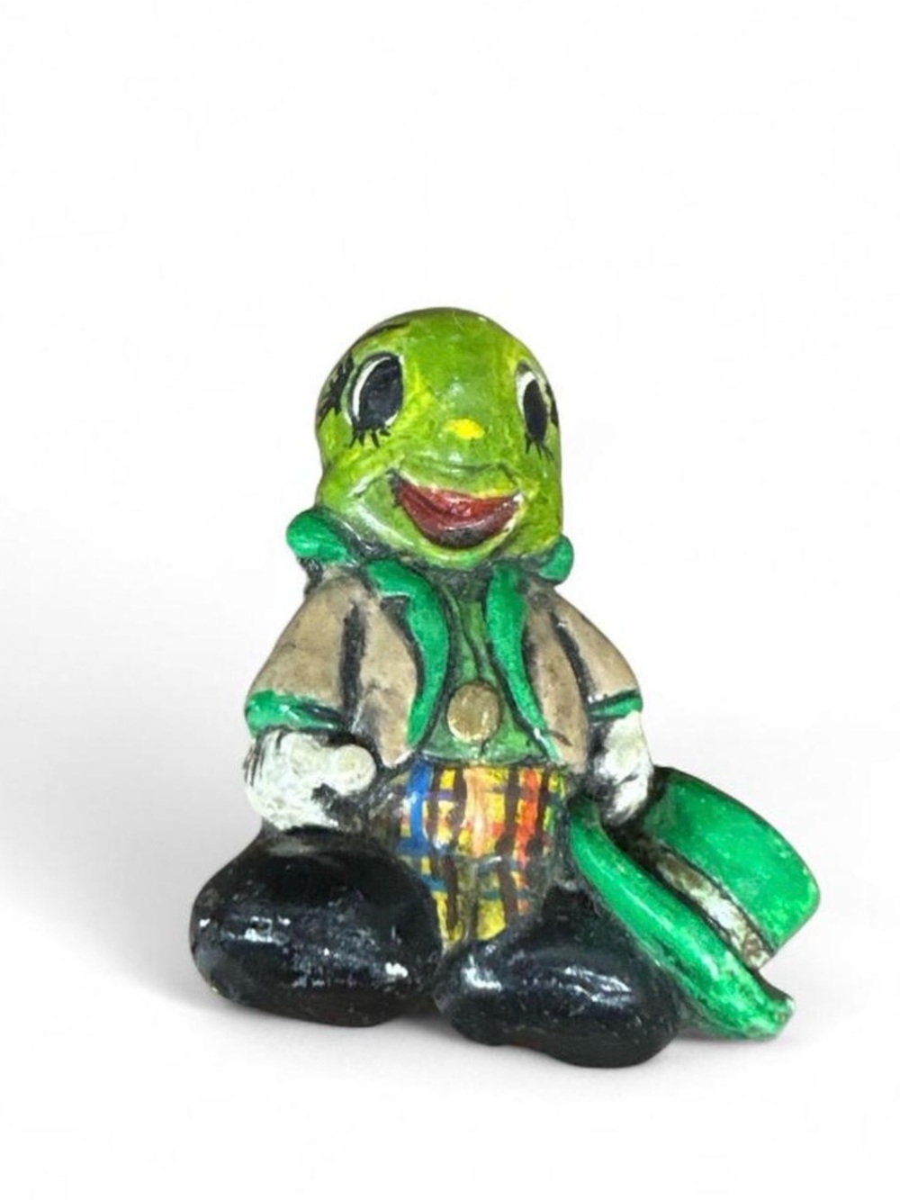 Vintage Hand-Painted Green Jiminy Cricket Figurine Broach